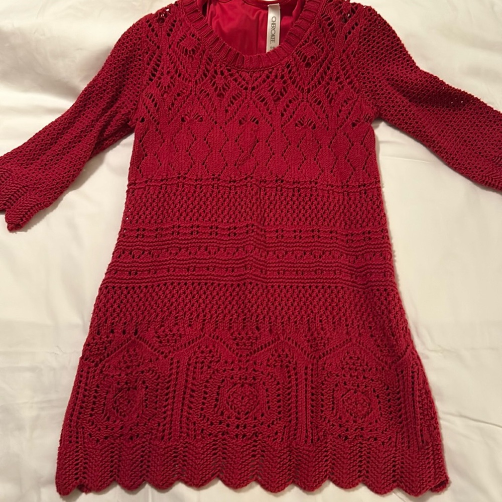 Girls Crochet burgundy (red) dress